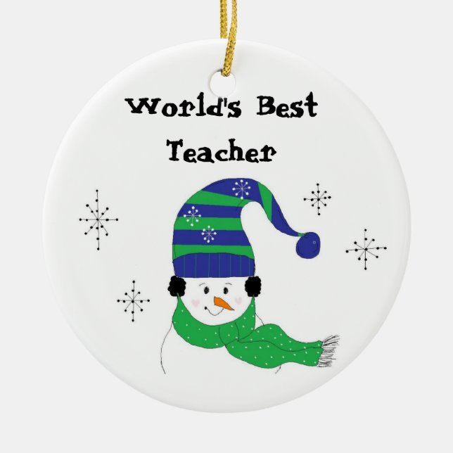 Snögubbe World's Best Teacher Julgransprydnad Keramik (Framsidan)