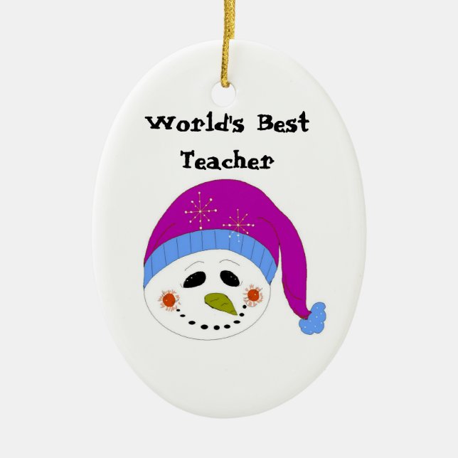 Snögubbe World's Best Teacher Julgransprydnad Keramik (Framsidan)