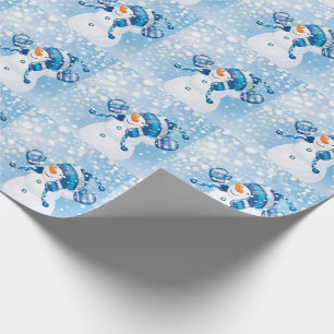 Snögubbear för för julgåvasjal/blått presentpapper