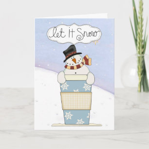 Snögubbear med kaffe helgkort
