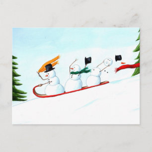 Snögubbear på en Sled Helg Vykort