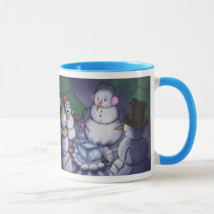 Snögubbear som campar ut mugg