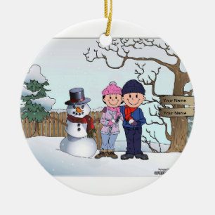 Snögubbefamiljen - koppla ihop julgransprydnad keramik