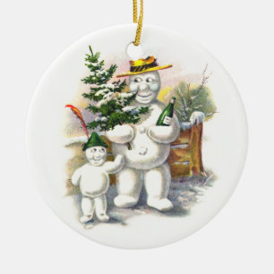 Snögubbefar och Son Julgransprydnad Keramik