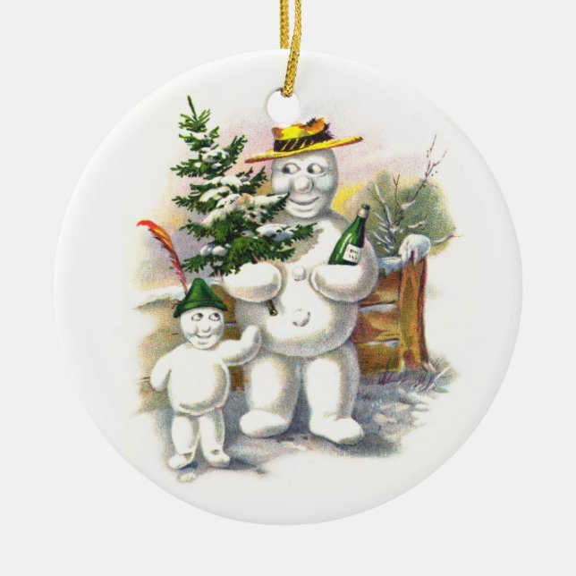 Snögubbefar och Son Julgransprydnad Keramik (Framsidan)