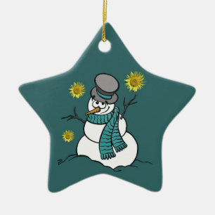 Snögubbehoppprydnad Julgransprydnad Keramik