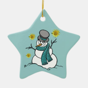 Snögubbehoppprydnad Julgransprydnad Keramik
