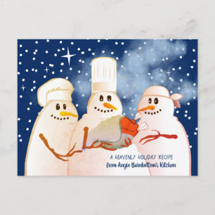 Snögubbekockar som lagar mat det stekheta helg vykort
