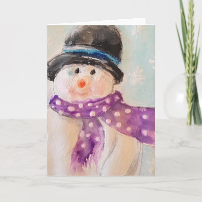 Snögubben Julhälsningar kortet Helgkort (Framsida)