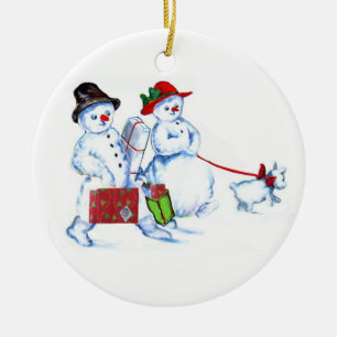 Snögubben kopplar ihop julgransprydnad keramik