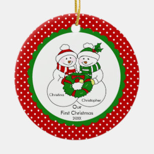 Snögubben kopplar ihop vår första julprydnad julgransprydnad keramik