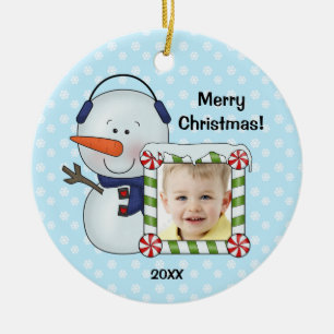 Snögubben lurar julfotopersonlig julgransprydnad keramik
