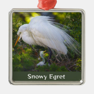 Snöhägre med babyornament julgransprydnad metall