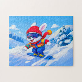 Snöhare snowboardåkning på ett vinterberg pussel