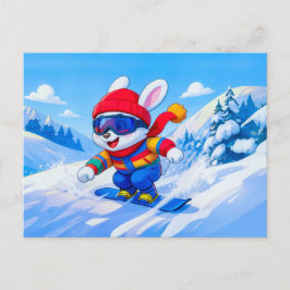 Snöhare snowboardåkning på ett vinterberg vykort