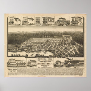 Snohomish Washington 1890 antika panorama- karta Poster