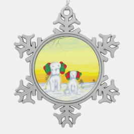 snöhund snöflinga pewter julgransprydnad
