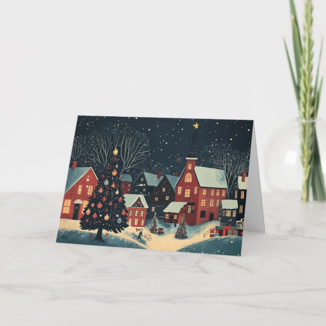 Snöhus med dekorerat Träd Kort (Framsida)