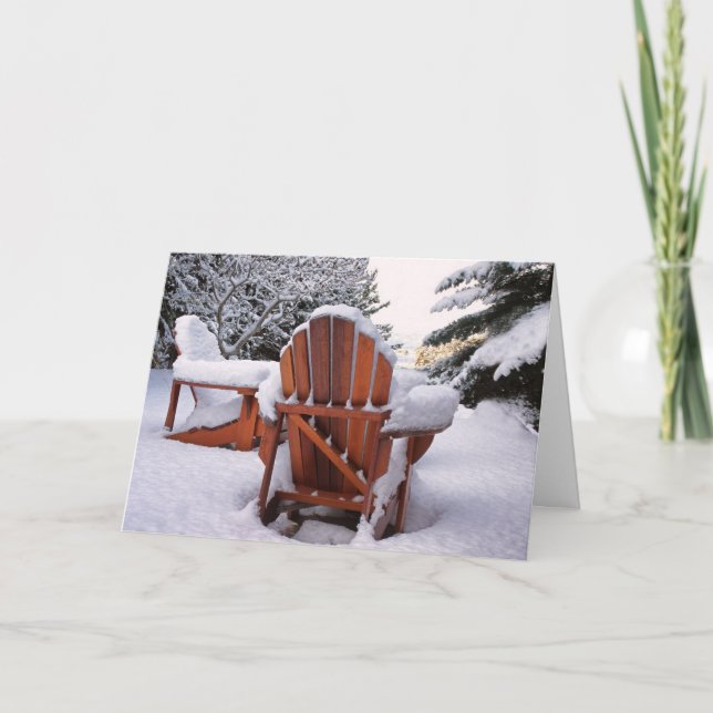 Snöig Adirondack stolar i vinterfoto Kort (Framsida)