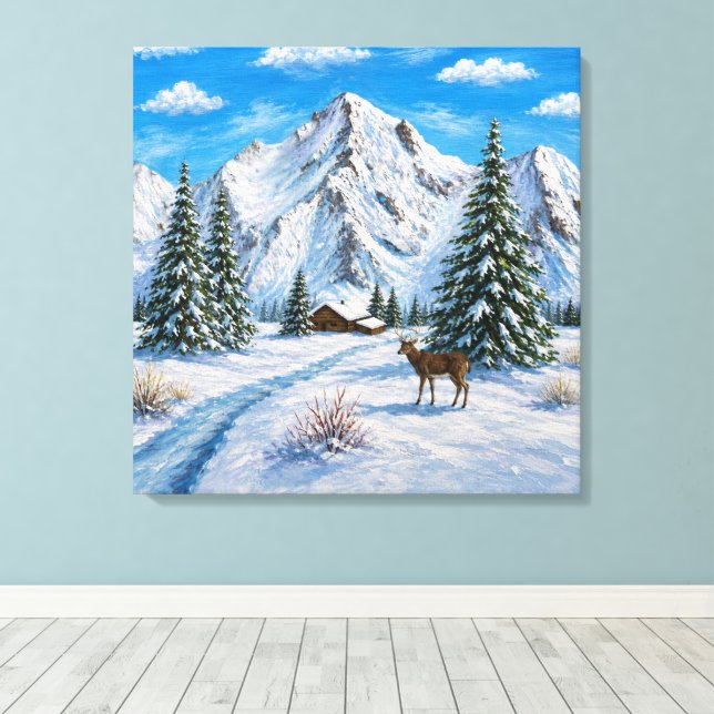 Snöig bergdal canvastryck (Insitu (trägolv))