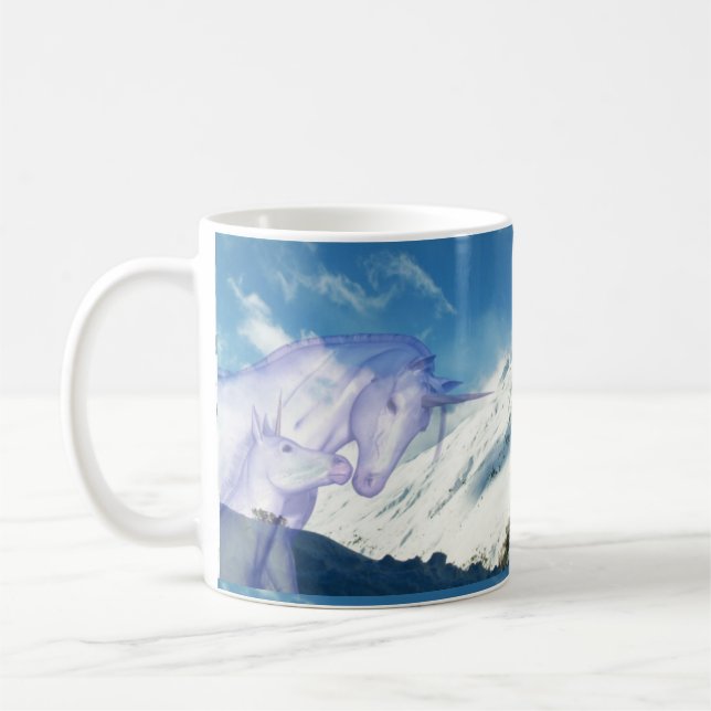 Snöig Bergs Enhörning Tvåfaldig Vy Kaffemugg (Vänster)