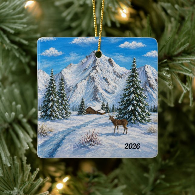 Snöig bergsdal julgransprydnad keramik (Träd)