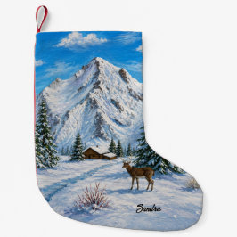 Snöig bergsdal liten julstrumpa