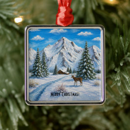 Snöig bergsdal Premium Fyrkantig Ornament