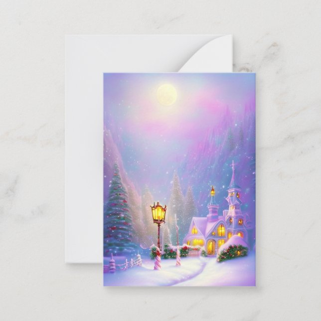 Snöig bergskyrka budget mini jul anteckningskort (Framsida)