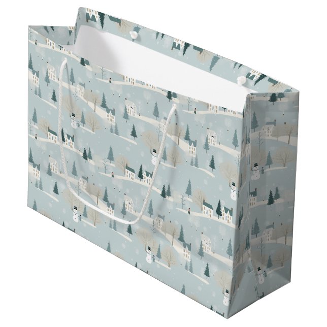 Snöig Blå Minimalistisk Julby  (Framsidan Vinklad)