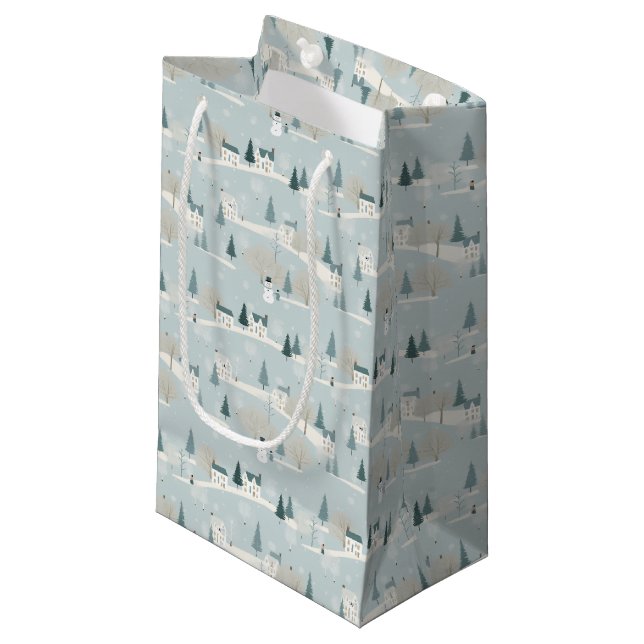 Snöig Blå Minimalistisk Julby  (Framsidan Vinklad)