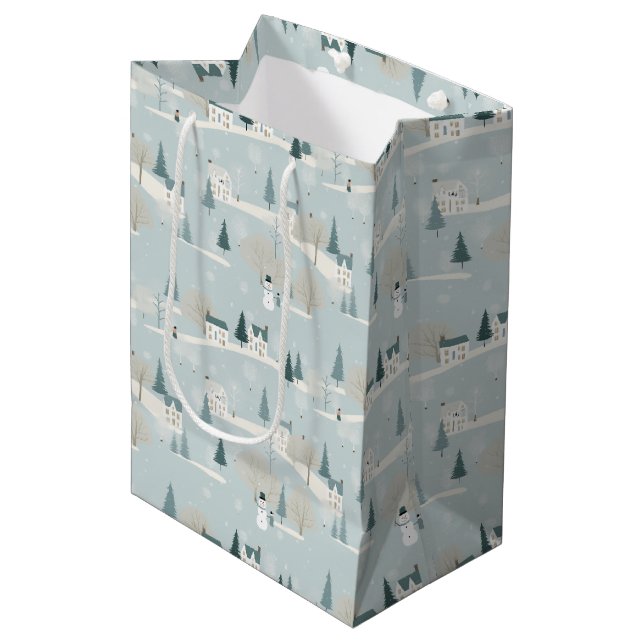 Snöig Blå Minimalistisk Julby  (Framsidan Vinklad)