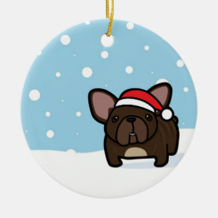 Snöig Brindle Frenchie Julgransprydnad Keramik