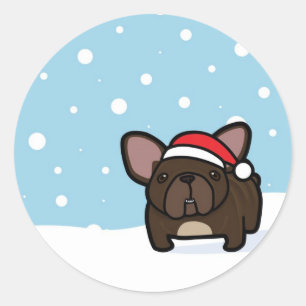 Snöig Brindle Frenchie Runt Klistermärke
