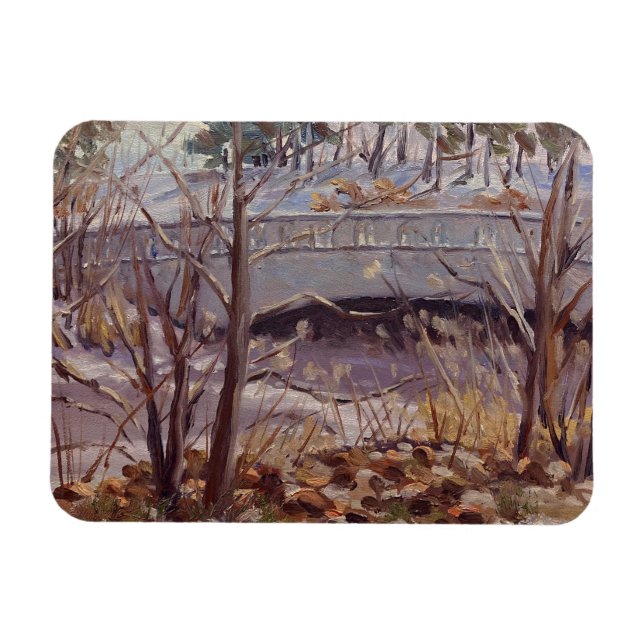 Snöig bro scen i Forest Park St Louis Magnet (Horisontell)