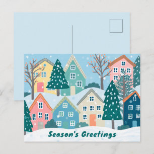 Snöig by-illustration Snygg säsongs Hälsning Helg Vykort
