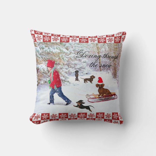 Snöig Dachshund Vinter Värld Accentkudde Kudde (Framsida)