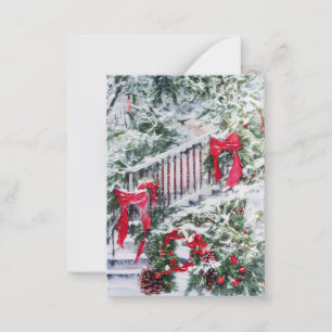 Snöig dekorerad trappa budget mini jul anteckningskort