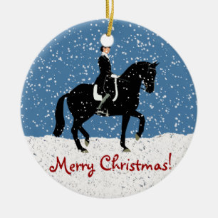 Snöig Dressagehästjul Julgransprydnad Keramik