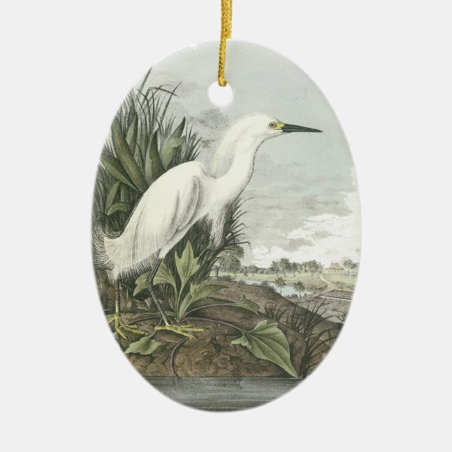 Snöig Egret, John Audubon Julgransprydnad Keramik (Framsidan)