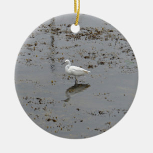Snöig Egret Julgransprydnad Keramik