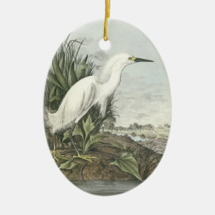 Snöig Egret vid Audubon Julgransprydnad Keramik