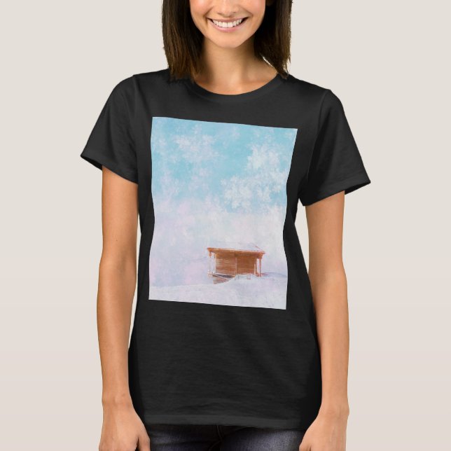Snöig fjällstuga t shirt (Framsida)