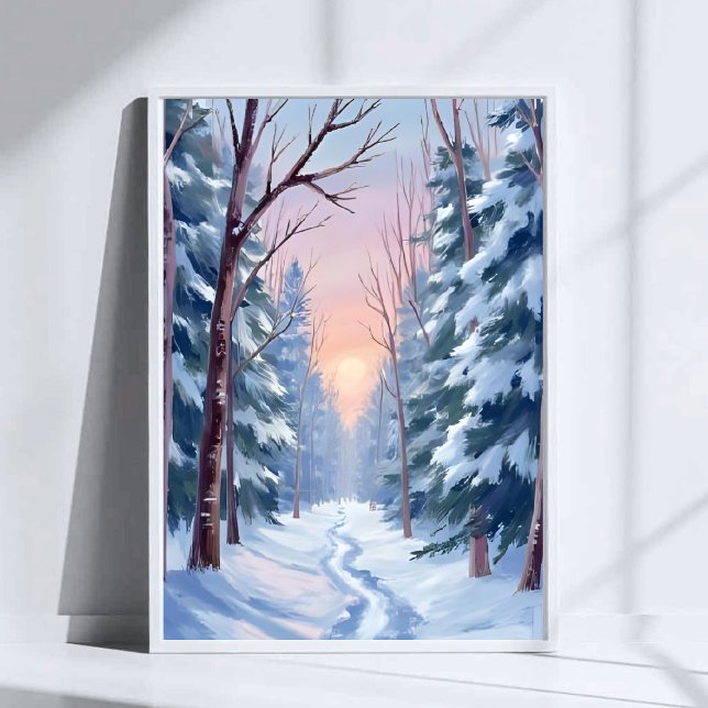 Snöig flykt | Vinter Skog Akvarell Målning Poster (Skapare uppladdad)