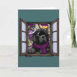 Snöig fönster valp hund kort