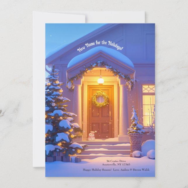 Snöig Frontdörrsemesterutflyttningsmeddelande Julkort (Framsida)
