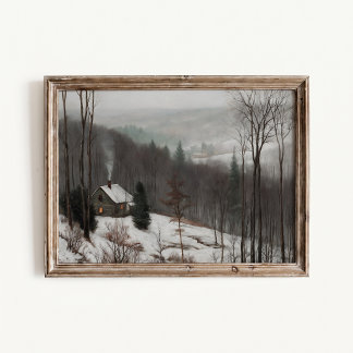 Snöig gård nära vy affisch