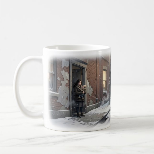 Snöig gata med tyst hopp Vintermugg Kaffemugg (Vänster)