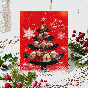Snöig Glad Jul Familjefoto Träd Helg Vykort