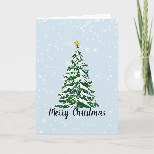 Snöig Glad Julgran Julkort Kort (Framsida)